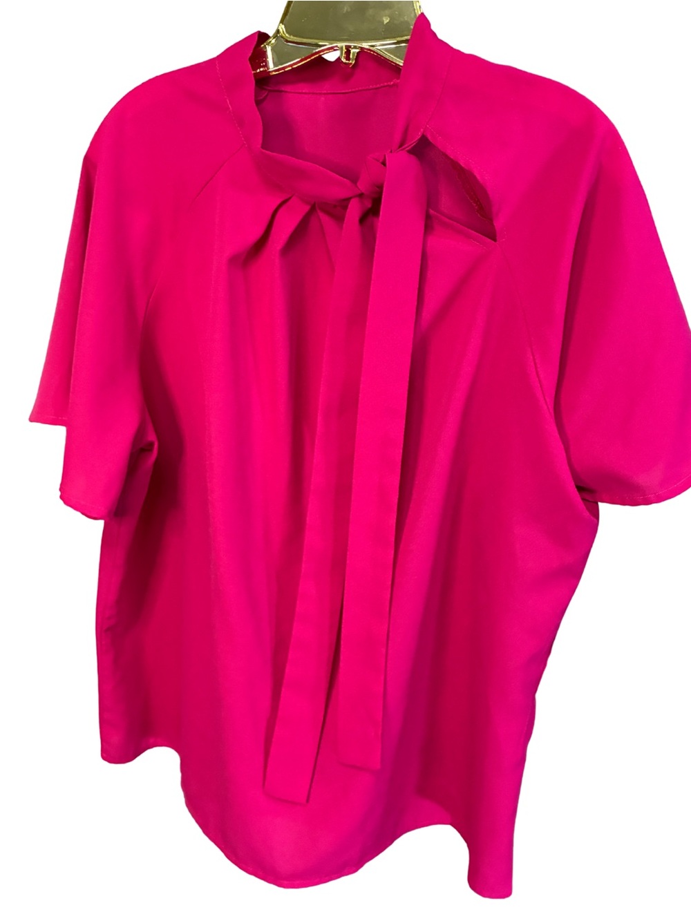 Bright Pink Tie-Neck Women’s Top